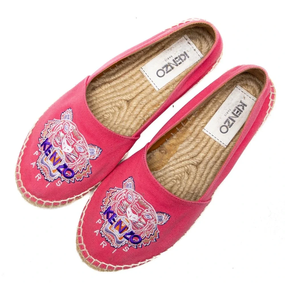 Kenzo Paris Hot Pink Embroidered Tiger Espadrilles Size EU 39/US 9 Women's Flats